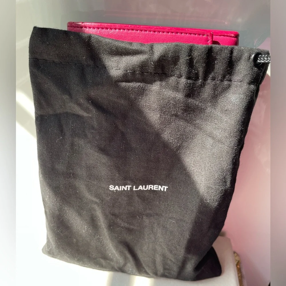YSL Saint Laurent Paris Calfskin Y Line Flap Wallet Long Leather Pink Fuchsia - Picture 12 of 12